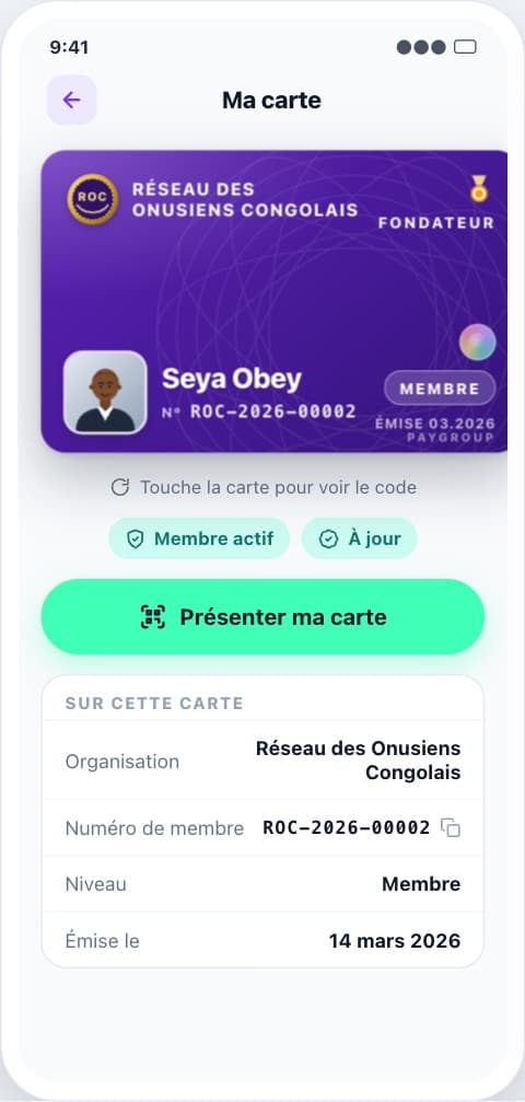 La carte de membre, prête à être présentée