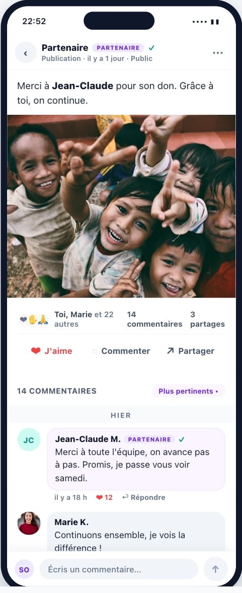 Une publication de la campagne, ses réactions et ses commentaires