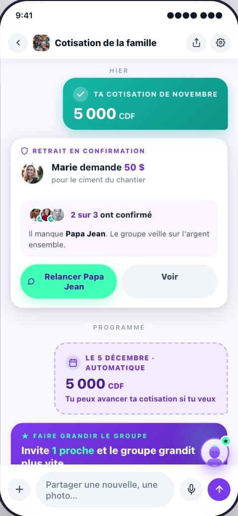 Le fil du groupe, avec la prochaine cotisation programmée