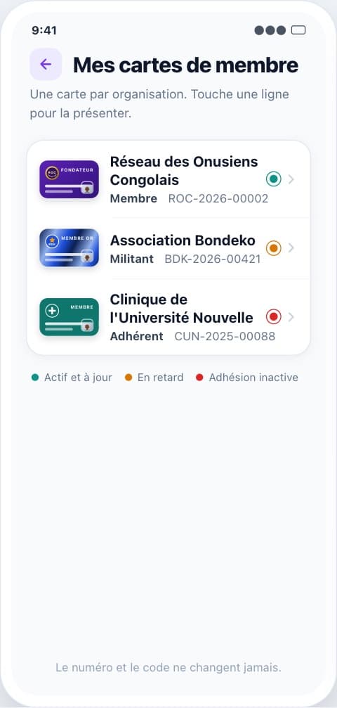 Tes cartes de membre